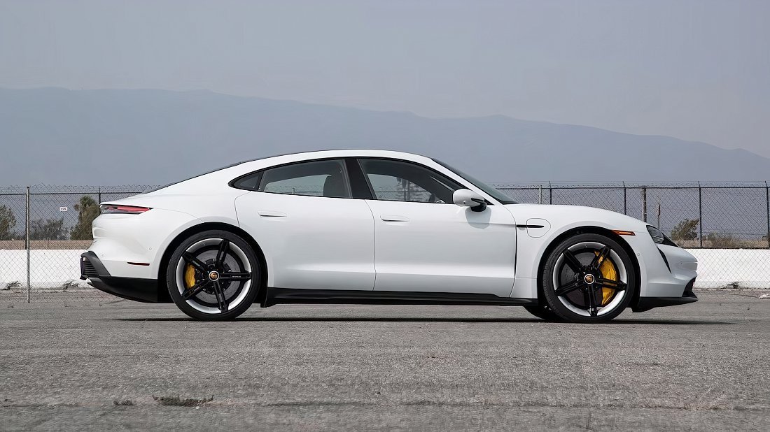 Porsche Taycan Turbo (2020-2024) side profile, silhouette, doors, wheels, exterior