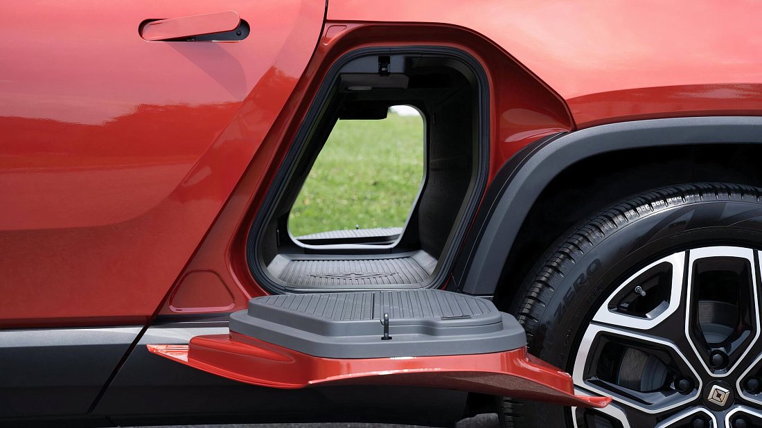 Rivian R1T Performance Dual Motor Large (2025-...) trunk, boot, seats up, seats upright, cargo space, cargo volume, cargo capacity, storage