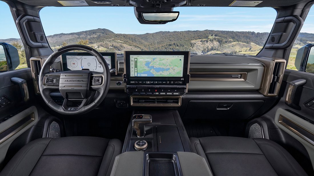 GMC Hummer EV SUV 2X (2024-…) interior photo, front seat, driver seat, dashboard, steering wheel, infotainment, cockpit