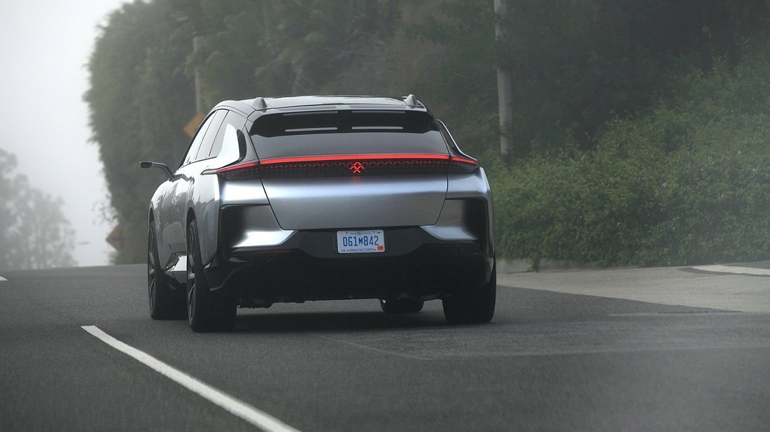 Faraday Future FF 91 2.0 Futurist Alliance (2023-…) rear quarter, three-quarter view, diagonal, exterior