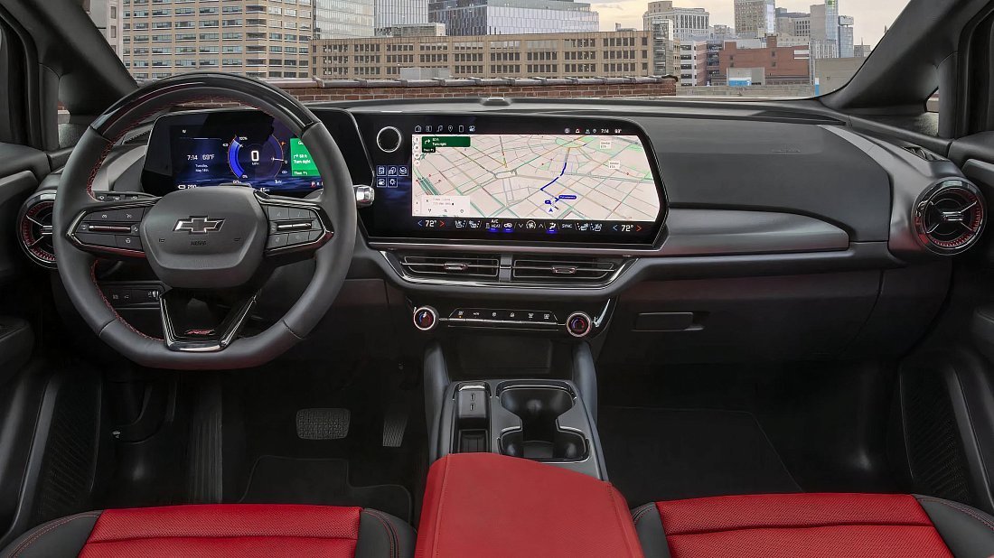 Chevrolet Equinox EV FWD (2024-…) interior, front seat, driver seat, dashboard, steering wheel, infotainment, cockpit