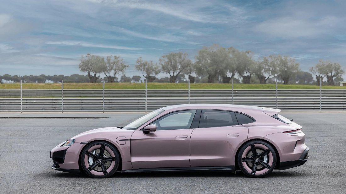 Porsche Taycan Turbo S Sport Turismo (2024-…) side profile, silhouette, doors, wheels, exterior