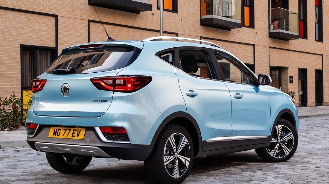 MG ZS EV Gen 1 (2019-2021) rear quarter photo, three-quarter view, diagonal, exterior