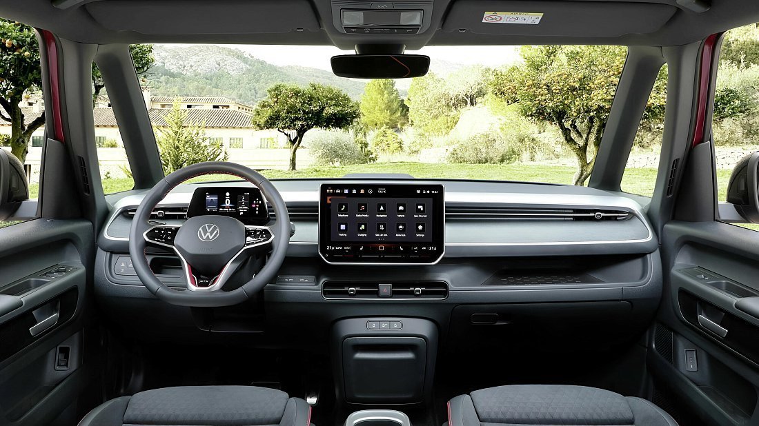 Volkswagen ID.Buzz GTX (2024-…) interior, front seat, driver seat, dashboard, steering wheel, infotainment, cockpit