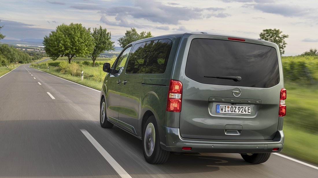 Opel Zafira Electric Life L2 75 kWh (2024-...) rear view photo, taillights, trunk, spoiler, badge, bumper, exterior