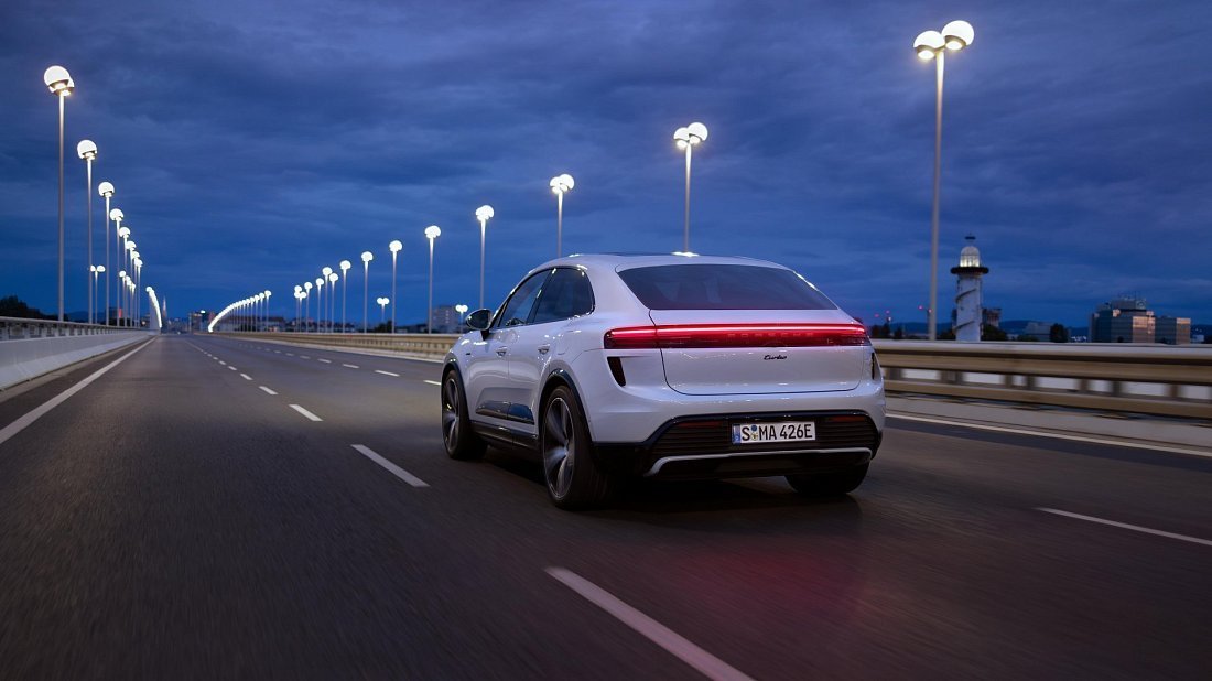 Porsche Macan Turbo Electric (2024-…) rear view, taillights, trunk, spoiler, badge, bumper, exterior