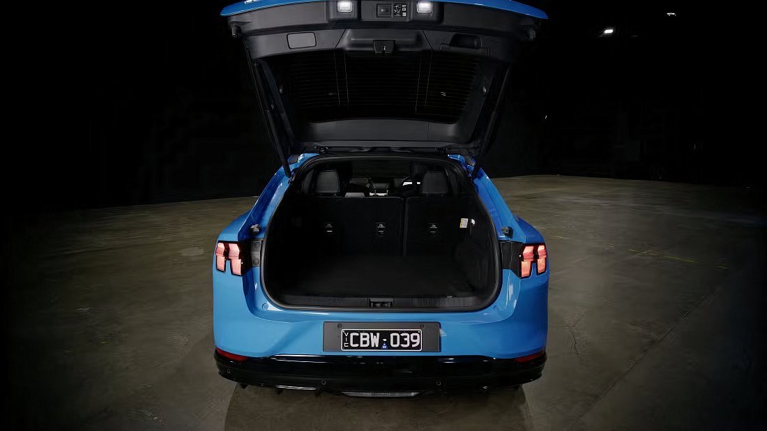 Ford Mustang Mach-E GT (2023-…) trunk, boot, seats up, seats upright, cargo space, cargo volume, cargo capacity, storage