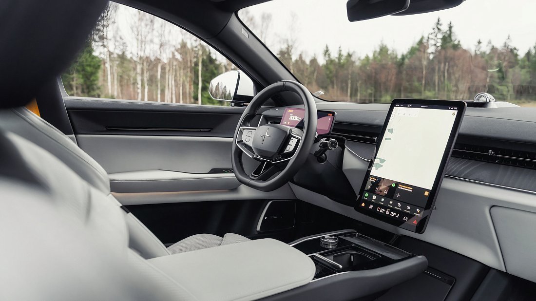 Polestar 3 Long Range Dual Motor (2024-…) interior, front seat, driver seat, dashboard, steering wheel, infotainment, cockpit