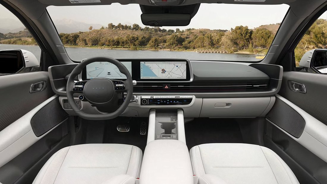 Hyundai Ioniq 6 Standard Range RWD (2023-…) interior, front seat, driver seat, dashboard, steering wheel, infotainment, cockpit