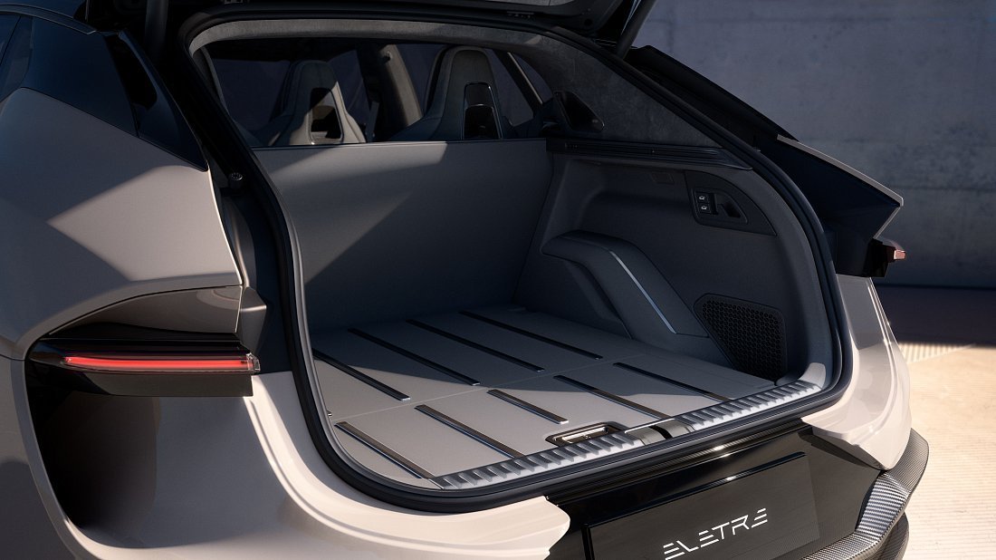 Lotus Eletre R (900 Sport/Sport Carbon) (2023-…) trunk photo, boot, seats up, seats upright, cargo space, cargo volume, cargo capacity, storage