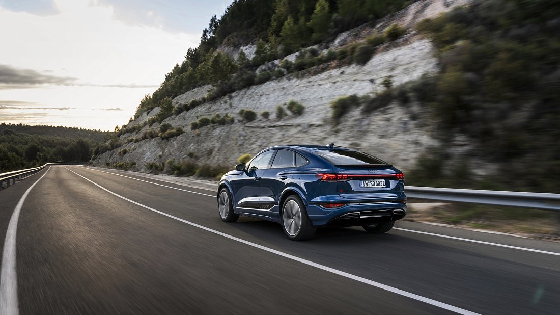 Audi SQ6 Sportback e-tron (2025-…) rear view photo, taillights, trunk, spoiler, badge, bumper, exterior
