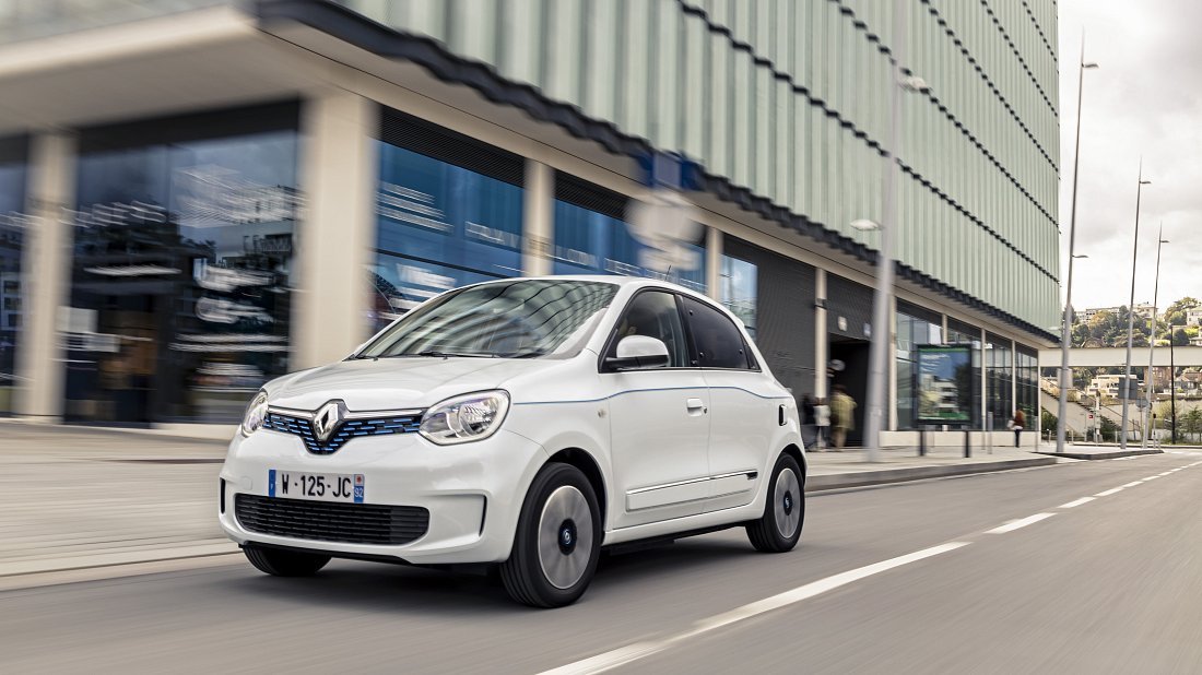 Renault Twingo Z.E. (2020-2024) front view, front quarter, diagonal, exterior