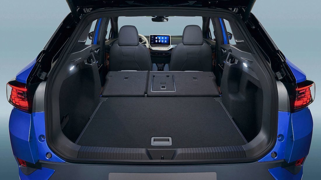 Volkswagen ID.4 Pro Performance (2021-2023) trunk, boot, expanded, folded seats, maximum volume, max cargo, max capacity, max storage