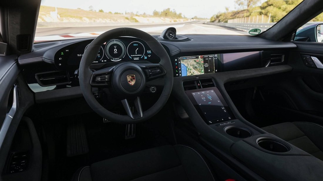 Porsche Taycan Turbo GT (2024-…) interior, front seat, driver seat, dashboard, steering wheel, infotainment, cockpit