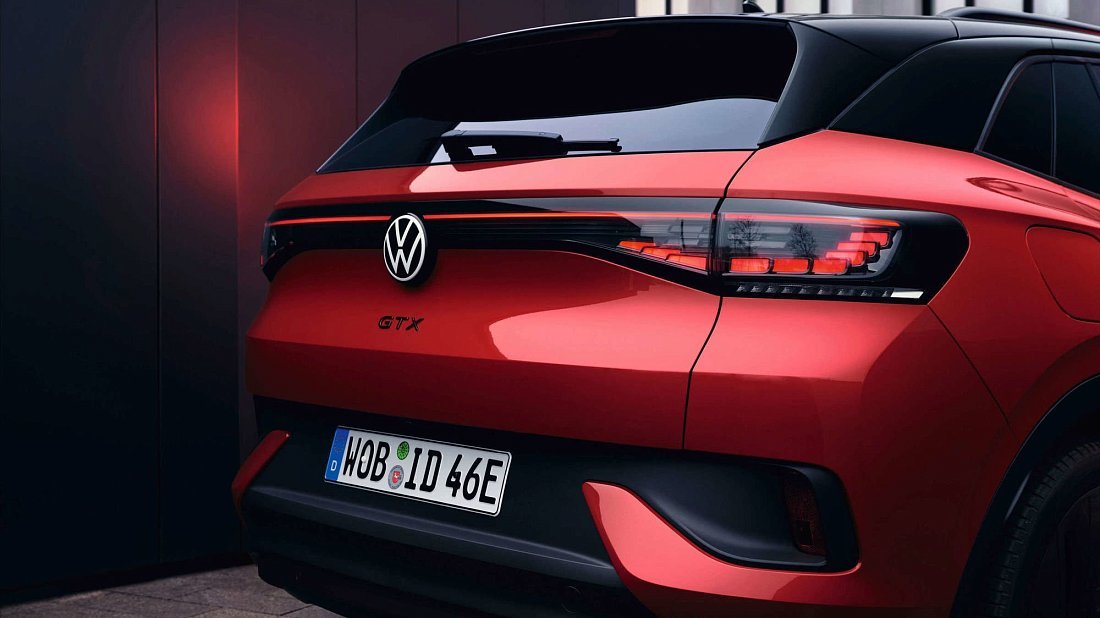 Volkswagen ID.4 GTX (2025-...) rear view photo, taillights, trunk, spoiler, badge, bumper, exterior