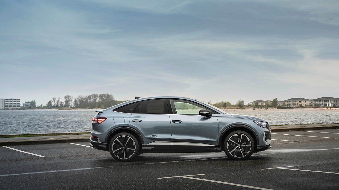 Audi Q4 Sportback e-tron 35 (2024-...) side profile, silhouette, doors, wheels, exterior