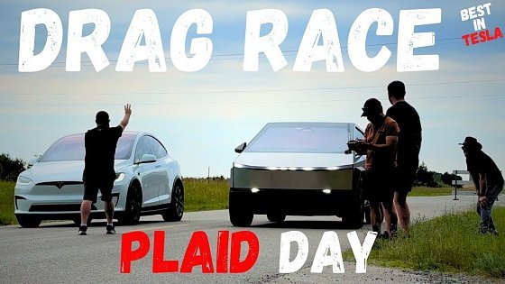 Video: Drag Race PLAID model X vs CYBERBEAST - Plaid Day everything from Original Roadster to Plaid Model S