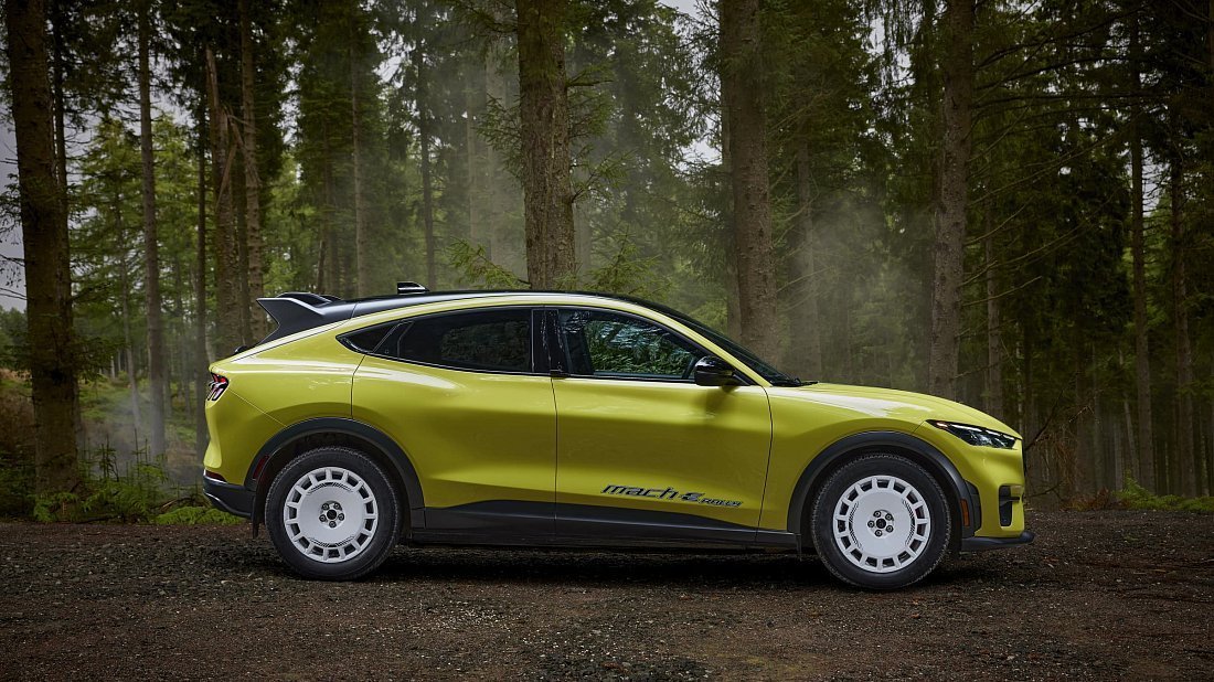 Ford Mustang Mach-E Rally (2024-…) side profile, silhouette, doors, wheels, exterior