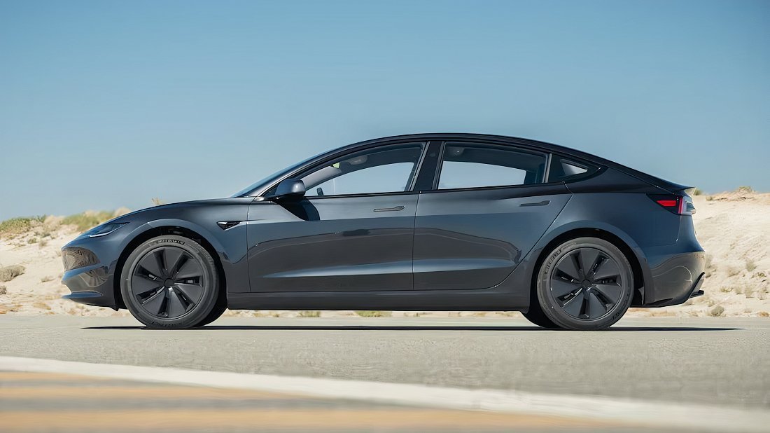 Tesla Model 3 Long Range AWD (2023-…) side profile, silhouette, doors, wheels, exterior