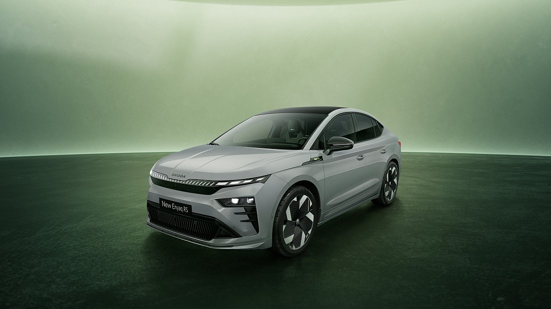 Škoda Enyaq Coupe RS (2025-...) front view photo, front quarter, diagonal, exterior
