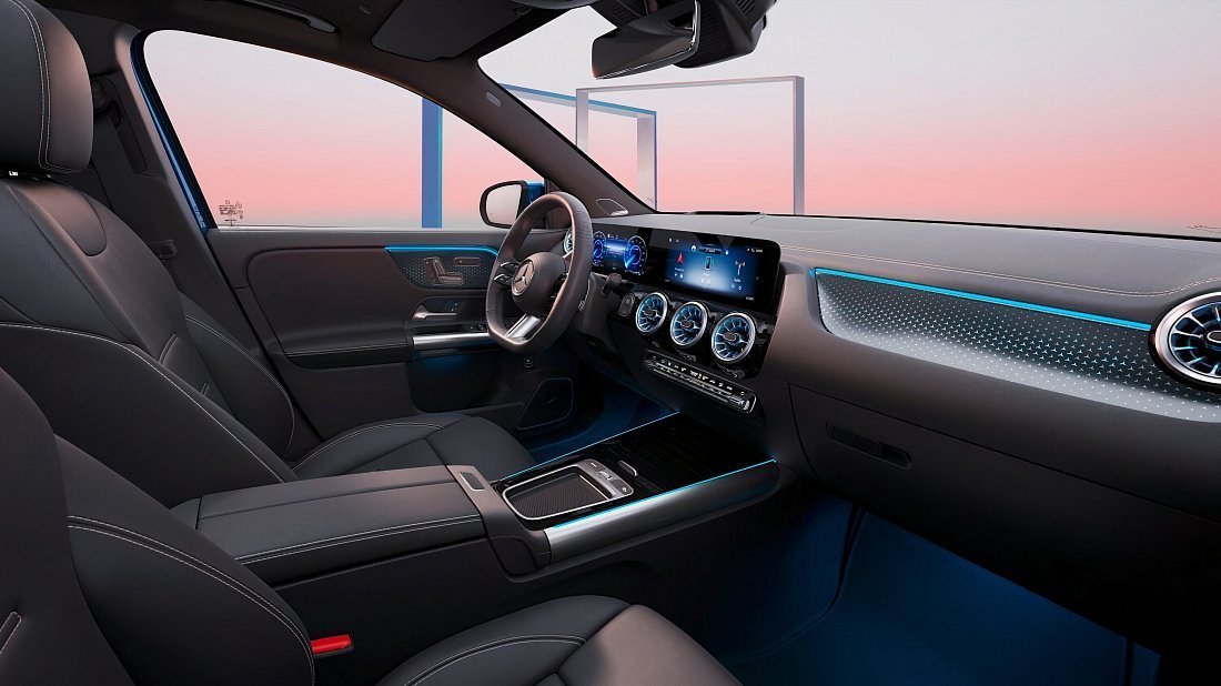 Mercedes EQA 300 4MATIC (2023-…) interior, front seat, driver seat, dashboard, steering wheel, infotainment, cockpit