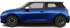 Side view photo of Mini Cooper SE (2023-…) on transparent background