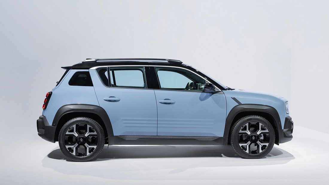 Renault 4 E-Tech EV40 120hp (2025-...) side profile, silhouette, doors, wheels, exterior