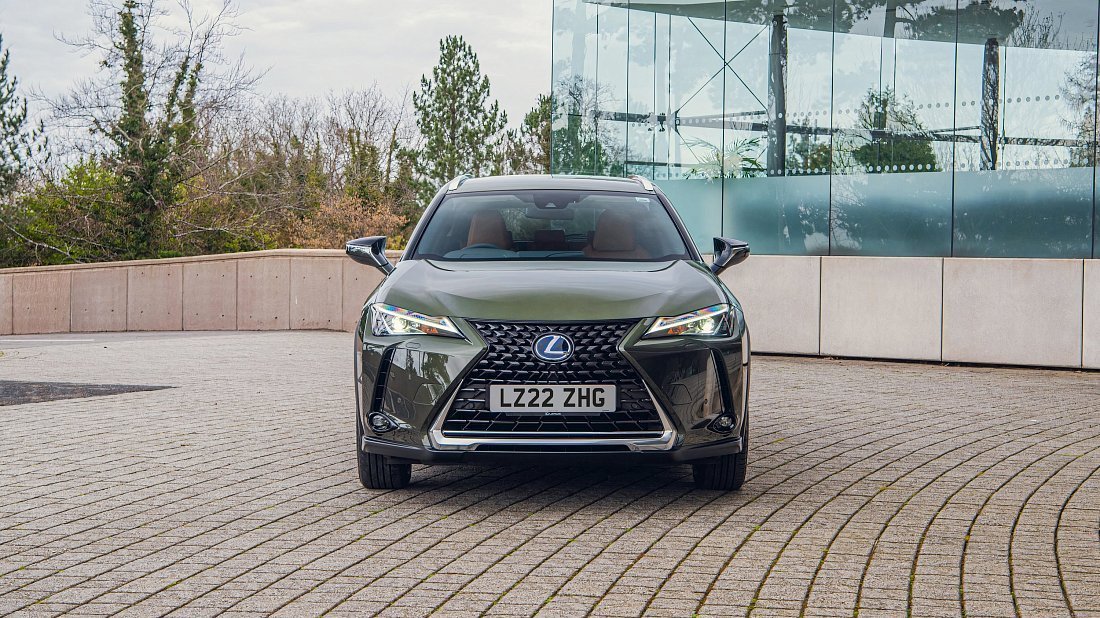 Lexus UX 300e (2023-…) front fascia photo, grille, headlights, bumper, exterior