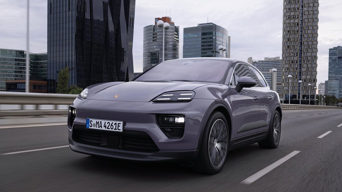 Porsche Macan 4S Electric (2024-…) front view, front quarter, diagonal, exterior