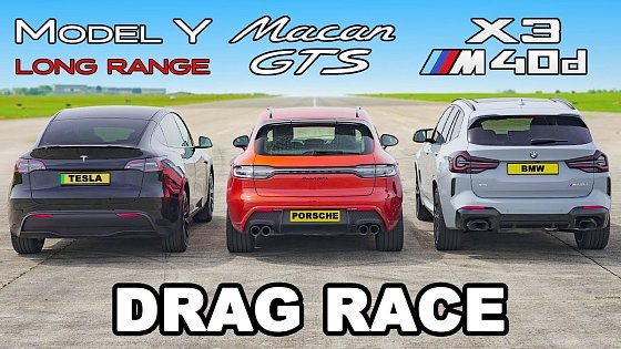 Video: Porsche Macan GTS v BMW X3 M40d v Tesla Model Y: DRAG RACE