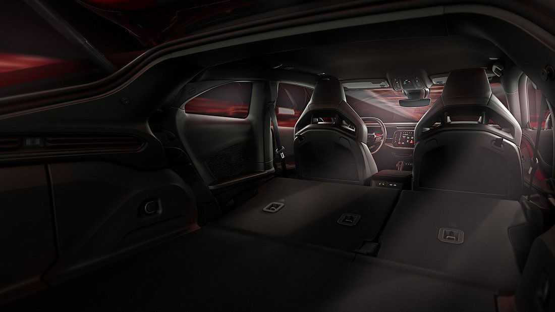 Dodge Charger Daytona 2DR Scat Pack (2024-...) folded trunk photo, boot, expanded, folded seats, maximum volume, max cargo, max capacity, max storage
