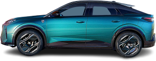 Side view photo of Peugeot e-3008 73 kWh Dual Motor AWD (2024-…) on transparent background