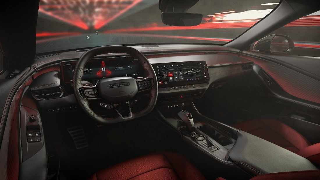 Dodge Charger Daytona 2DR R/T (2024-...) interior, front seat, driver seat, dashboard, steering wheel, infotainment, cockpit