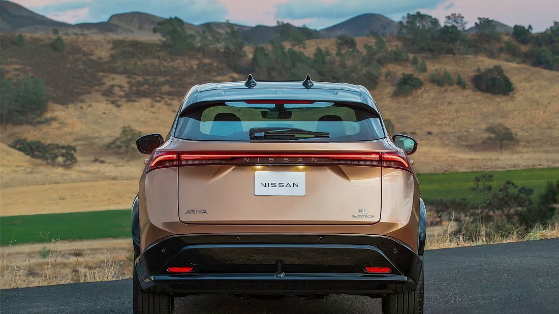 Nissan Ariya 63 kWh FWD (2021-…) rear view, taillights, trunk, spoiler, badge, bumper, exterior