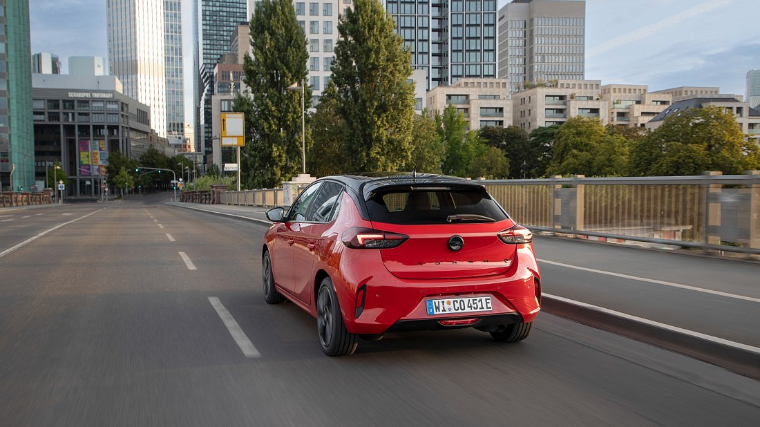 Opel Corsa Electric 50 kWh (2021-2023) rear view, taillights, trunk, spoiler, badge, bumper, exterior
