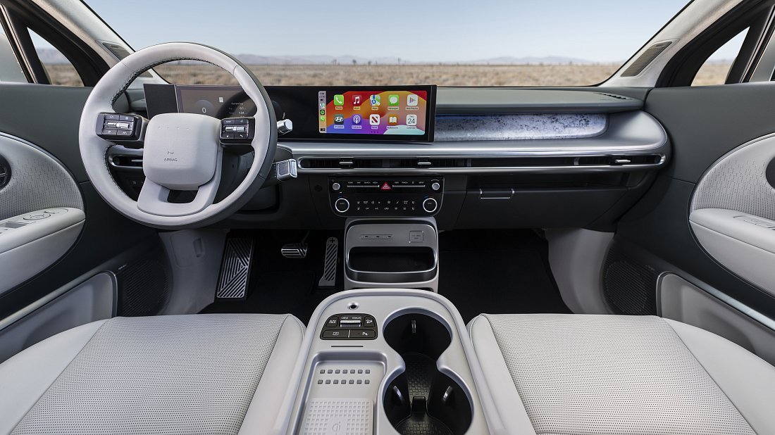 Hyundai Ioniq 9 Long Range AWD (2025-…) interior, front seat, driver seat, dashboard, steering wheel, infotainment, cockpit