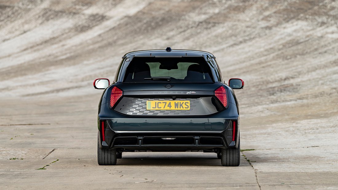 Mini Cooper JCW (2024-…) rear view, taillights, trunk, spoiler, badge, bumper, exterior