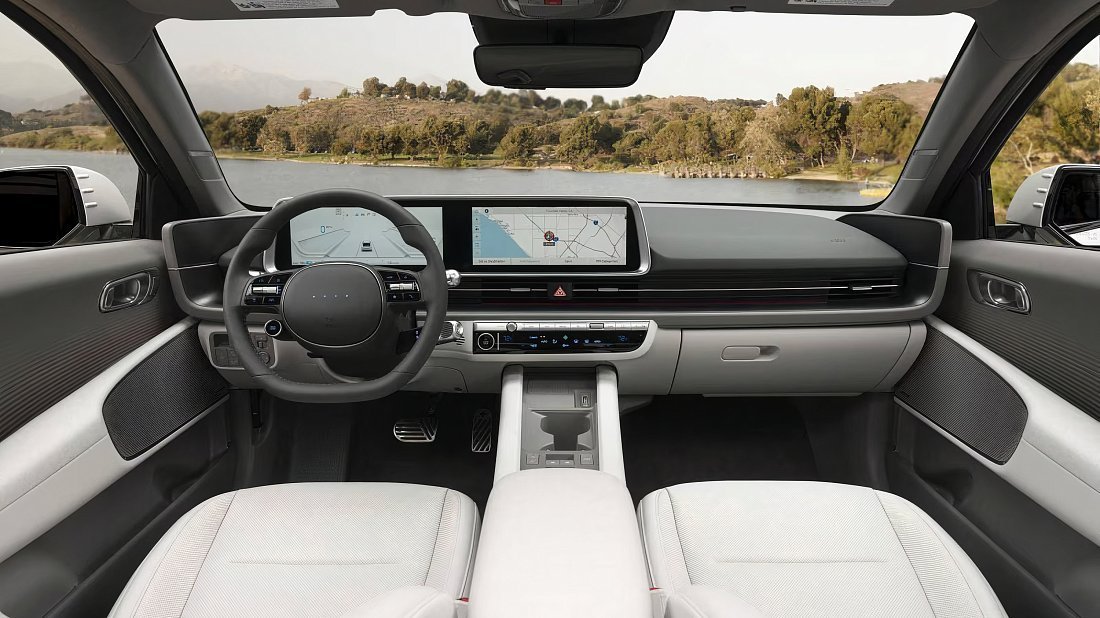 Hyundai Ioniq 6 Long Range AWD (2022-…) interior, front seat, driver seat, dashboard, steering wheel, infotainment, cockpit