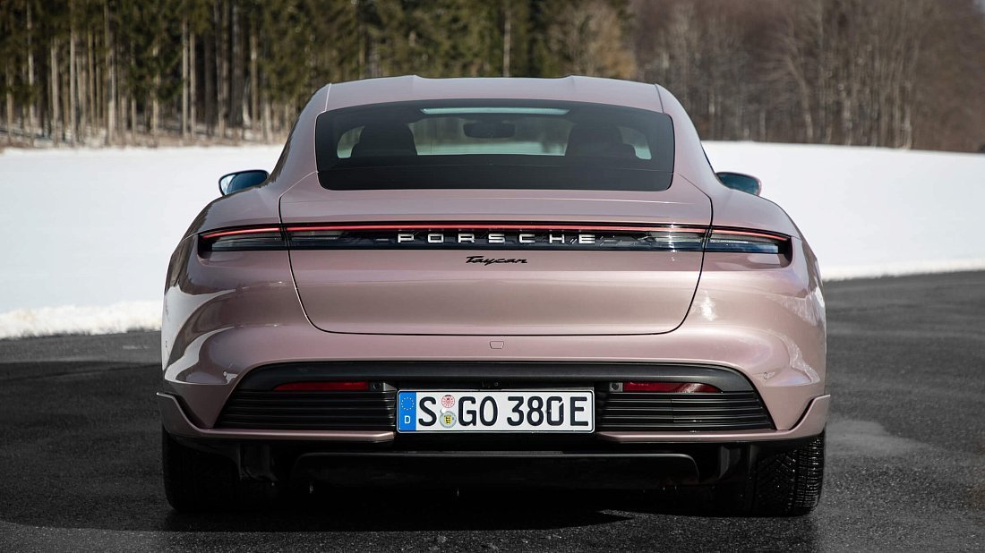 Porsche Taycan 4S Plus (2020-2024) rear view, taillights, trunk, spoiler, badge, bumper, exterior
