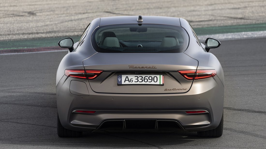 Maserati GranTurismo Folgore (2024-…) rear view, taillights, trunk, spoiler, badge, bumper, exterior