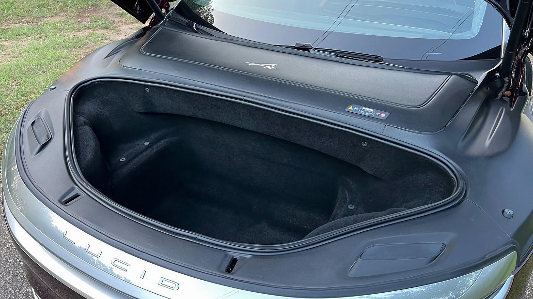 Lucid Air Dream Edition Performance (2021-2022) frunk, front trunk, under hood, storage, cargo, capacity, bonus space