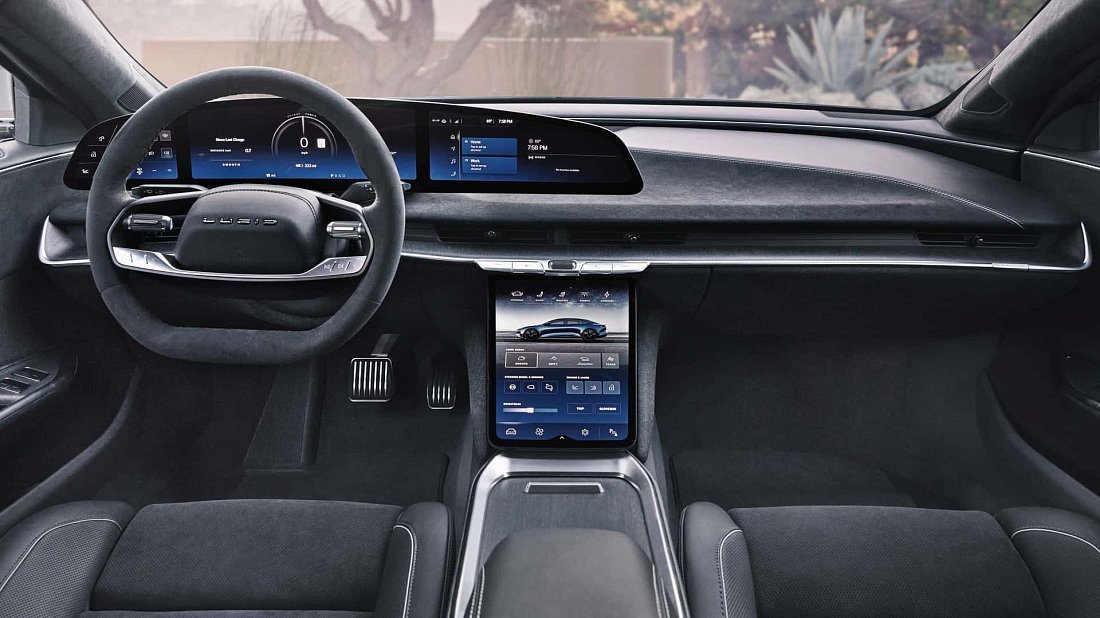 Lucid Air Sapphire (2023-…) interior, front seat, driver seat, dashboard, steering wheel, infotainment, cockpit