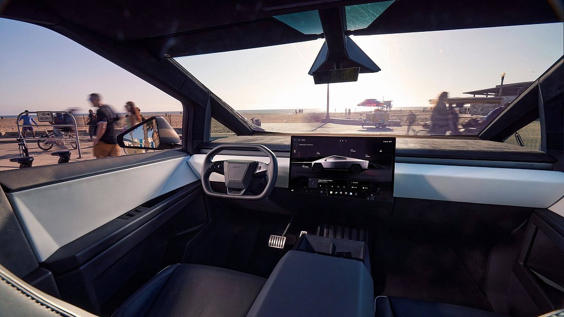 Tesla Cybertruck Cyberbeast (2024-…) interior, front seat, driver seat, dashboard, steering wheel, infotainment, cockpit