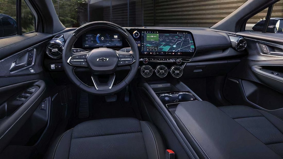 Chevrolet Blazer EV FWD (2025-…) interior, front seat, driver seat, dashboard, steering wheel, infotainment, cockpit