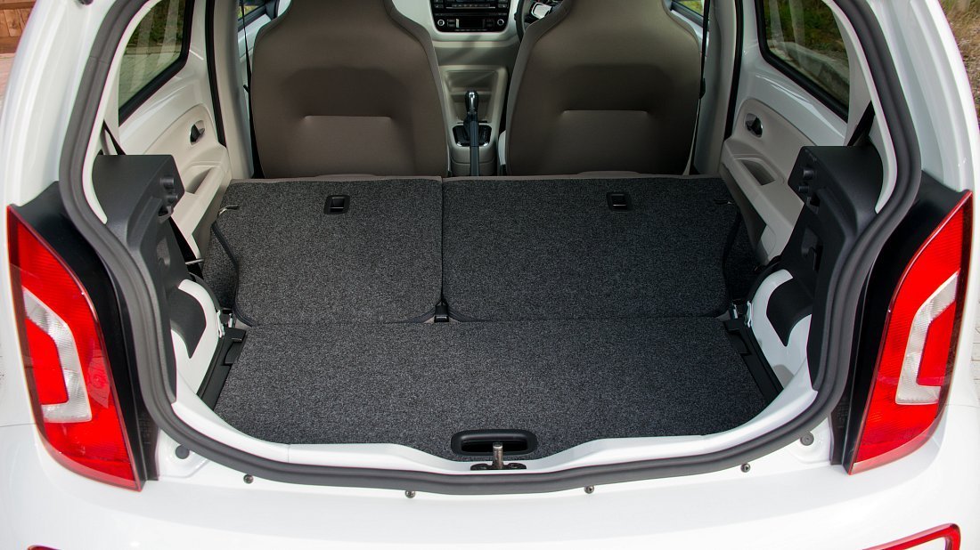 Volkswagen e-Up! 18.7 kWh (2013-2019) trunk, boot, expanded, folded seats, maximum volume, max cargo, max capacity, max storage