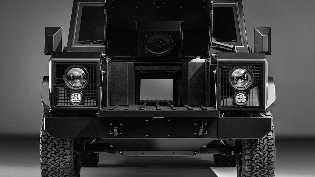 Bollinger Motors B1 120 kWh frunk photo, front trunk, under hood, storage, cargo, capacity, bonus space