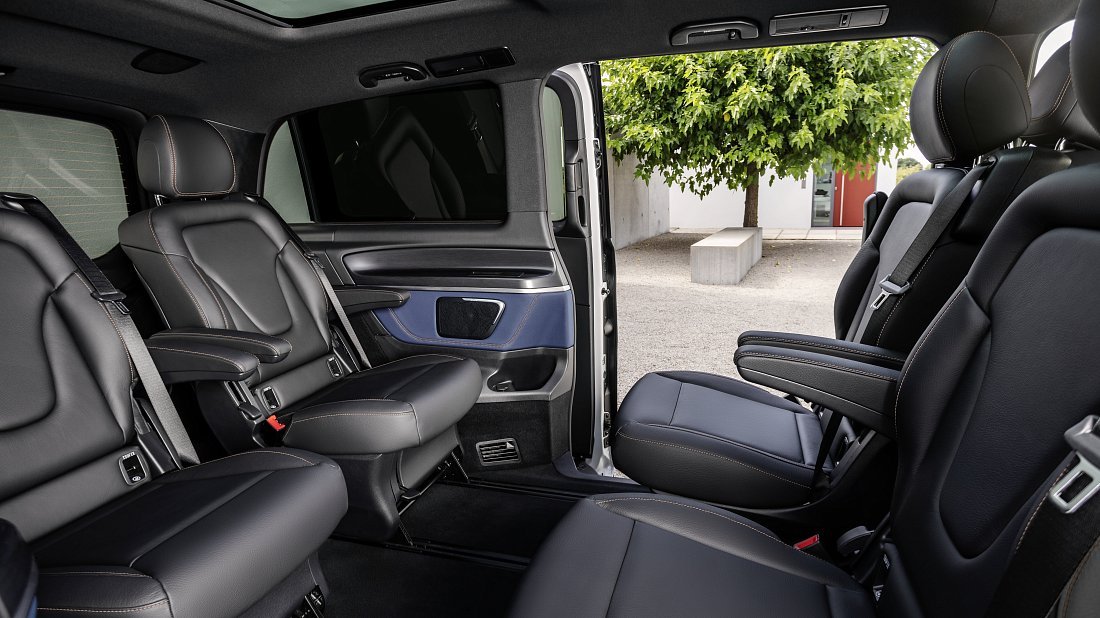 Mercedes EQV 300 Long (2020-2024) rear seats, back seats, passenger seats, legroom, headroom, interior
