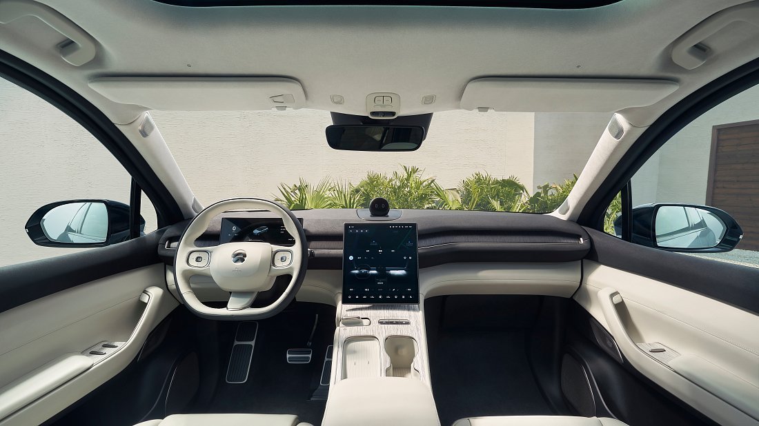 NIO EL7 Long Range (2022-…) interior photo, front seat, driver seat, dashboard, steering wheel, infotainment, cockpit