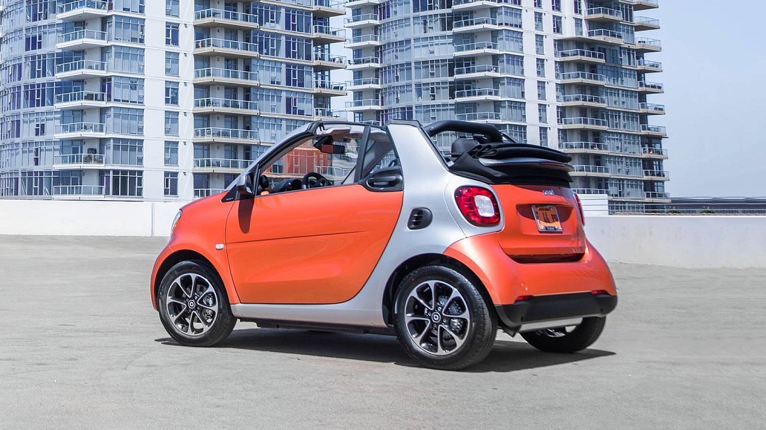 Smart EQ fortwo cabrio (2017-2019) rear quarter, three-quarter view, diagonal, exterior