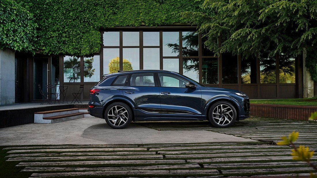Audi Q6 e-tron quattro (2024-…) side profile, silhouette, doors, wheels, exterior